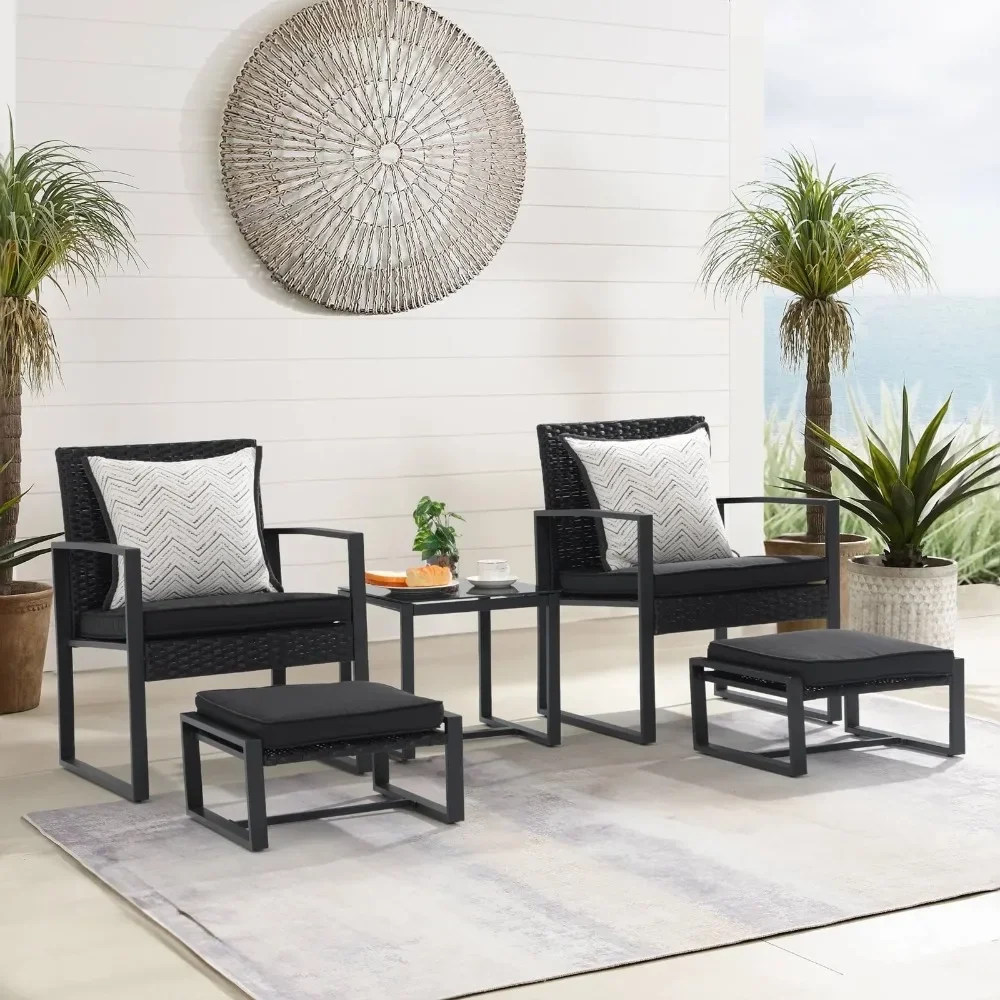 

Outdoor Furniture Set of Five, Patio Steel All-weather Wicker Parlor Set with Footstool and Washable Cushions