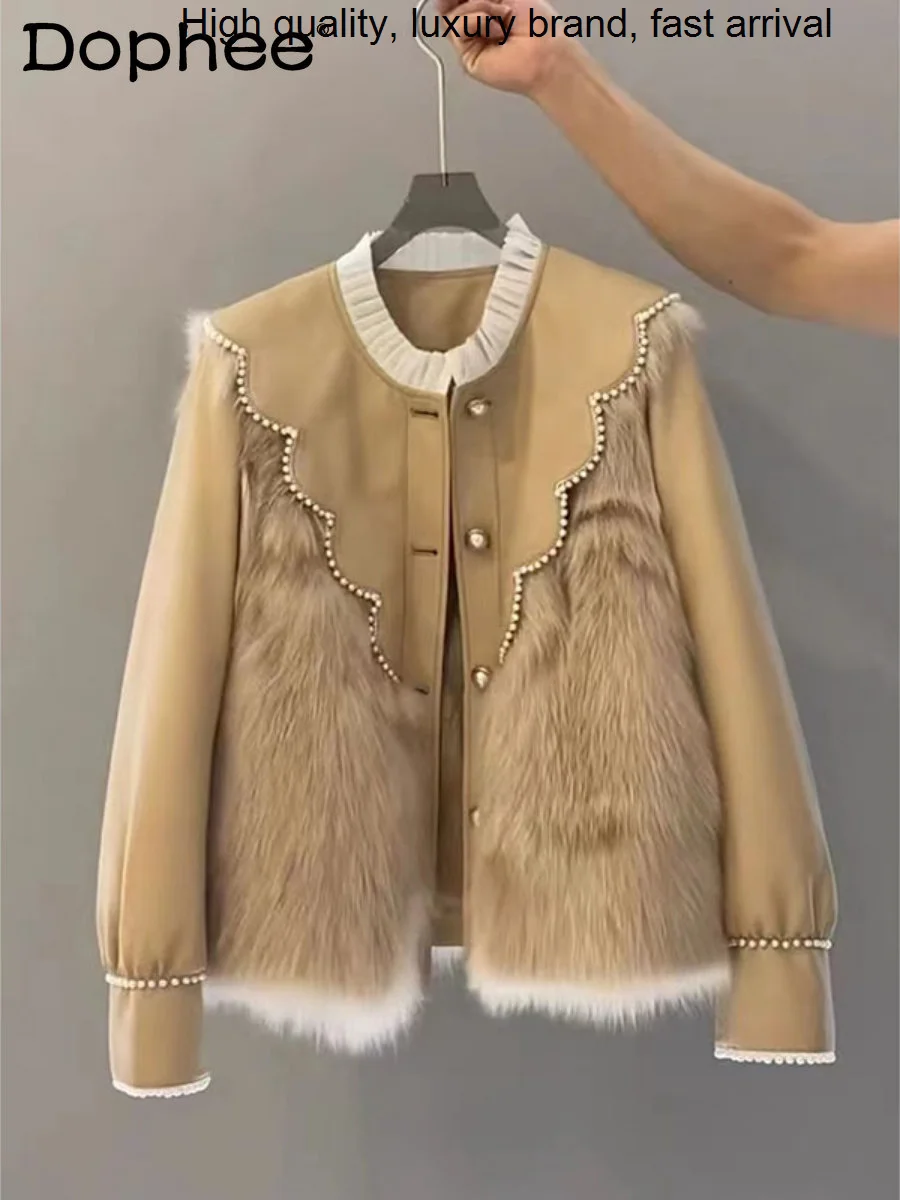 

Fashion Fall Winter Lazy Luxury Rabbit Coats Women Korean-Style Loose Rhinestone Stitching Fur Jacket Female Sheepskin Coat