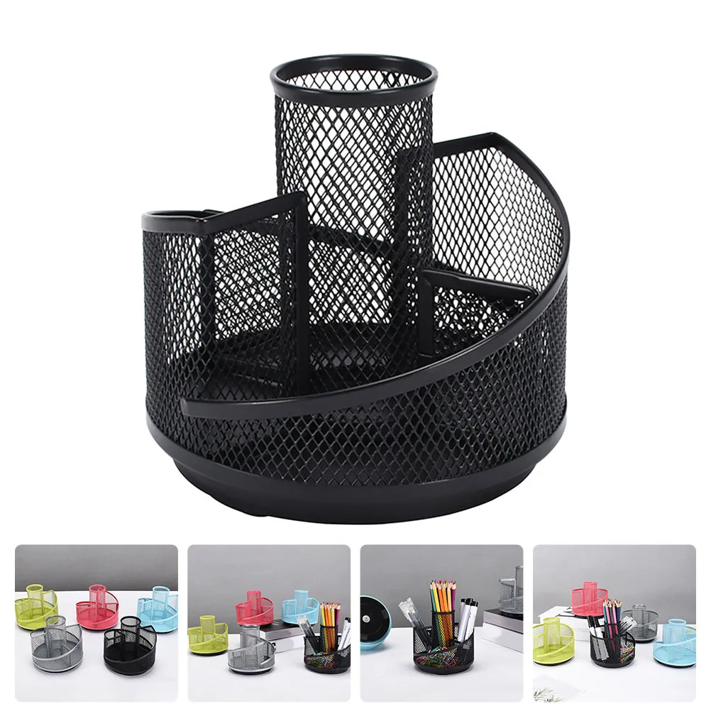 

360-Degree Rotating Pen Holder Desktop Organizer Metal Stationary Storage Box Non-Slip Bottom Multi-Functional Pencil Pot Iron