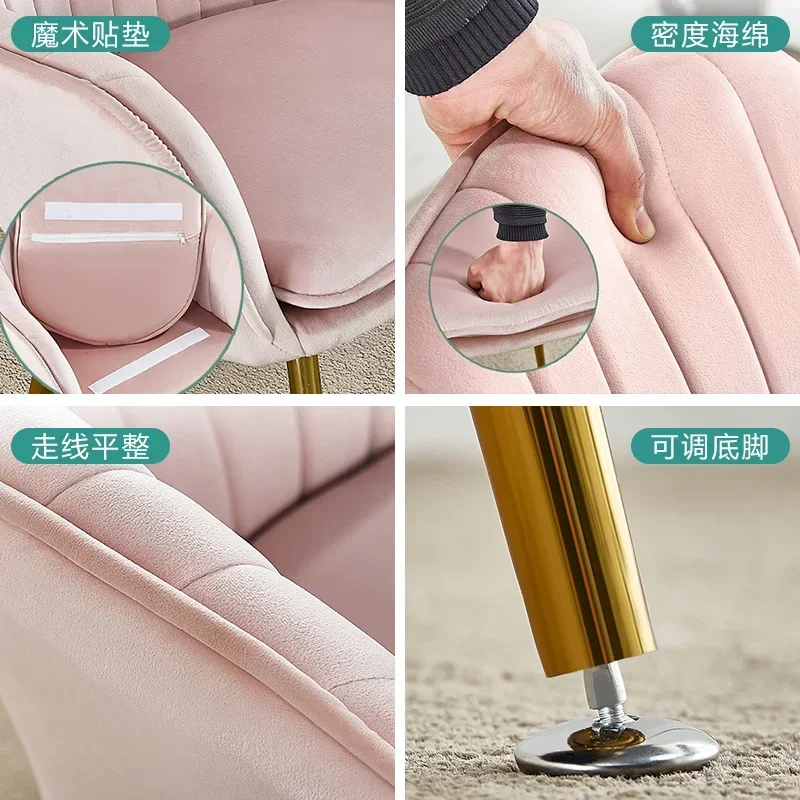 Light Luxury Metal Desk Chair, HighDensity Sponge Stool, Nordic Manicure and Makeup Chair, Small Armrest Furniture.