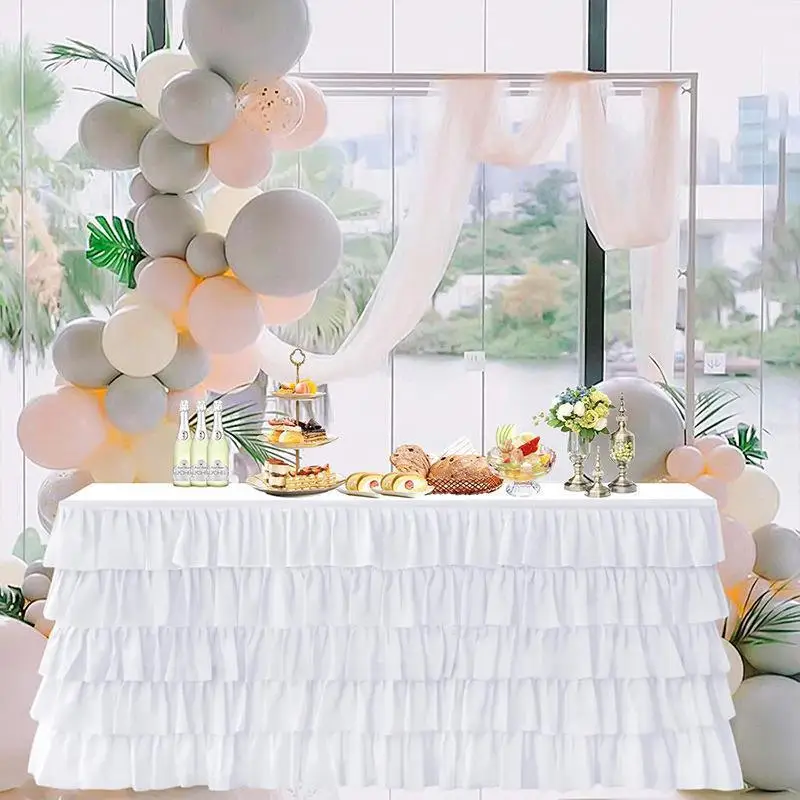 Party Table Skirt Tutu Ruffled Tablecloth Cover Elegant Wedding Table Skirt Baby Shower Hotel Display Gift Dining Table Decor