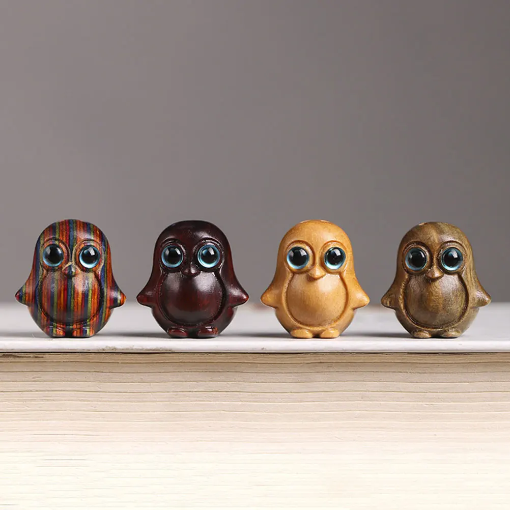 

2 Pcs Wood Carving Penguin Jewelry Decorative Home Statues Ornament Key Ring Keychain DIY Desk Sandalwood