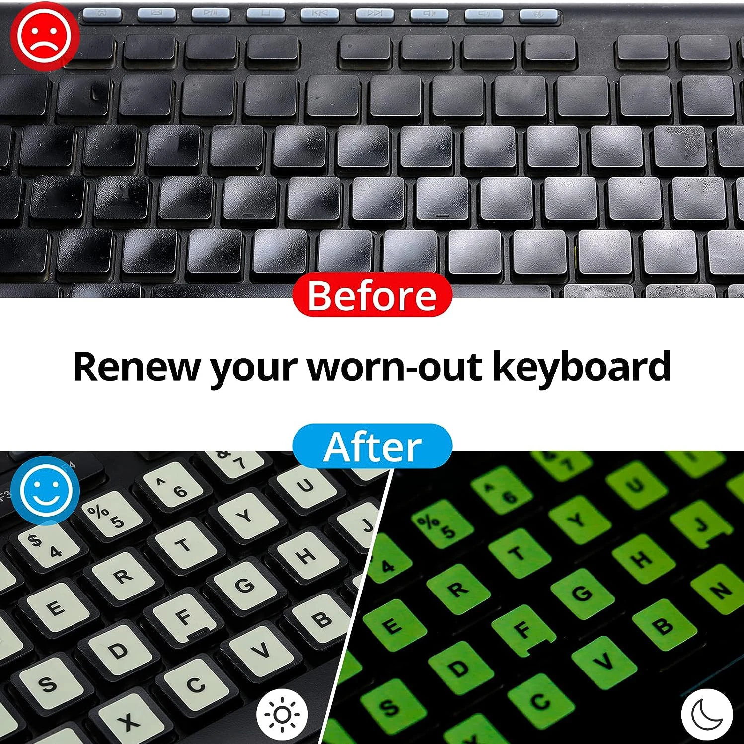 Luminescent Alphabet Fluorescent Green Colored Keyboard Sticker Glow in The Dark Universal for Laptop Computer Notebook Desktop