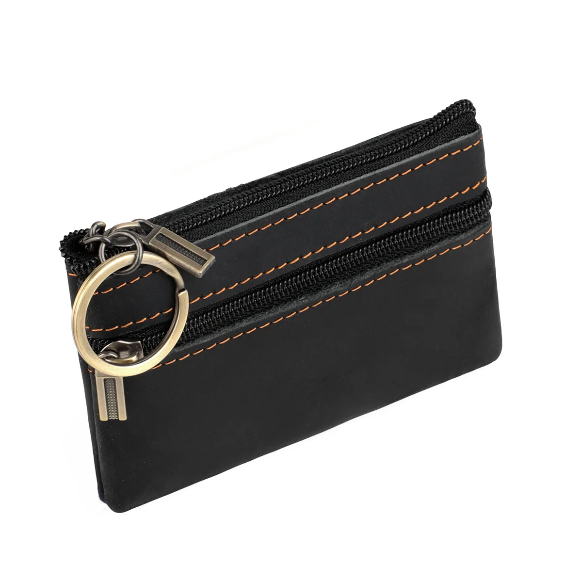 Dompet Koin Mini Antik Dompet Kecil Kulit Asli Pria Wanita Coklat Hijau Merah Ritsleting Ganda Tempat Kartu Tas Uang dengan Gantungan Kunci