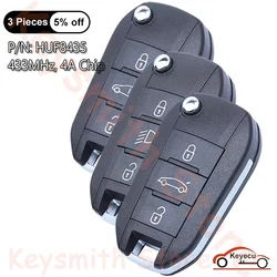 KEYECU 3 Buttons 433MHz 4A Chip for Peugeot 3008 Rifter Expert 2017-2019 for Citroen C3 C4 C5 C6 Flip Remote Key Fob HUF8435
