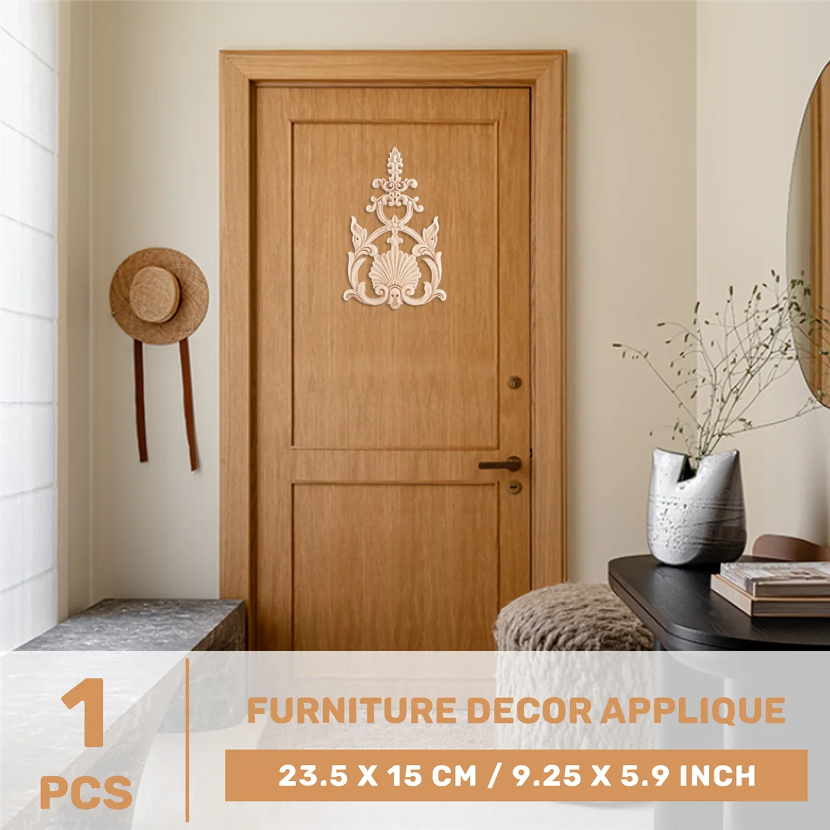 

F-3C 1X Rubber Wood Carved Applique Vintage Furniture #H