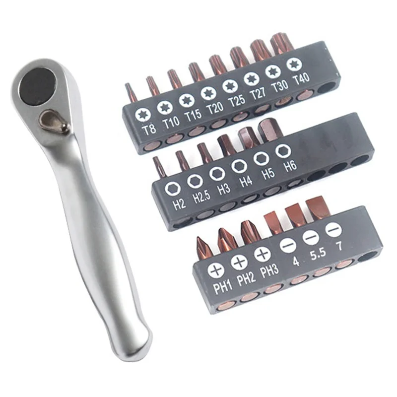 

ABRW-Mini Spiny Wheel Wrench 1/4 Positive And Reverse Fast Screwdriver, Inner Hexagonal Plums Blossom Multi -Function Set