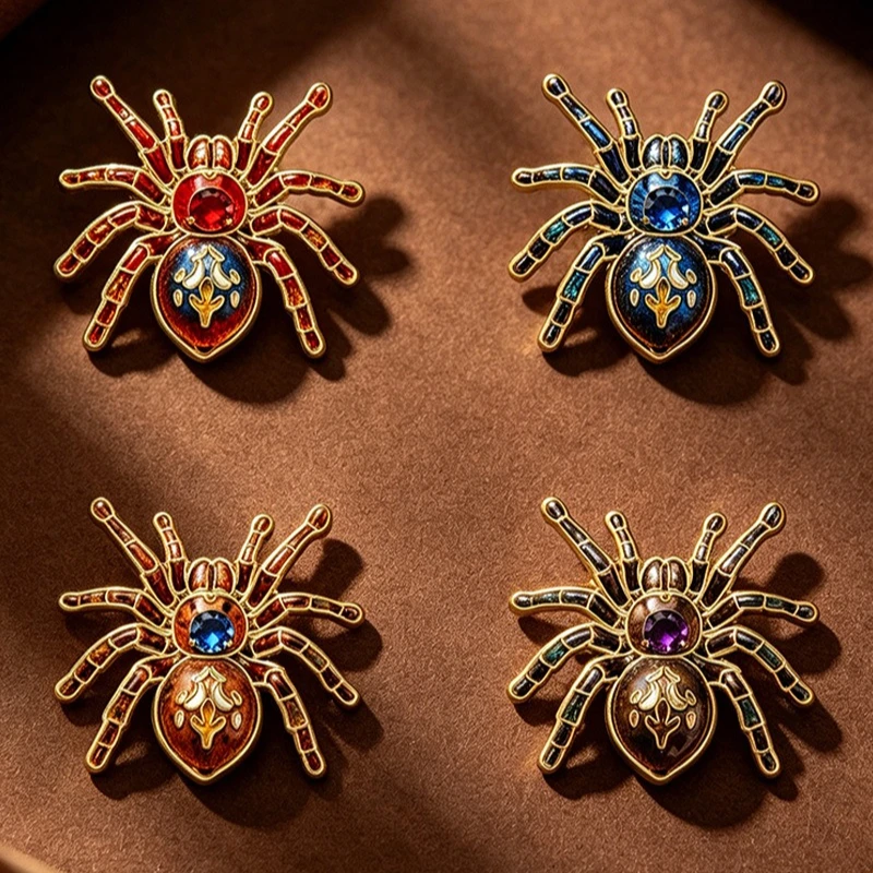 Fashion Creative Colorful Spider Brooch Vintage Alloy Enamel Decorative Party Badge Commute Pin DIY Clothing Bag Hat Scarf Jeans
