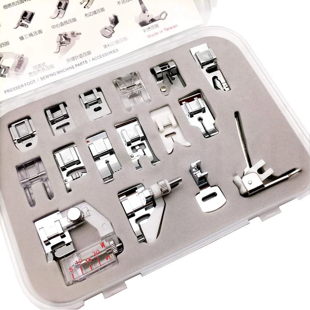 16PCS Professional Sewing Machine Part Presser Foot Set CY-016 Snap-on Presser Feet For Low Shank Brother Singer Janome and More