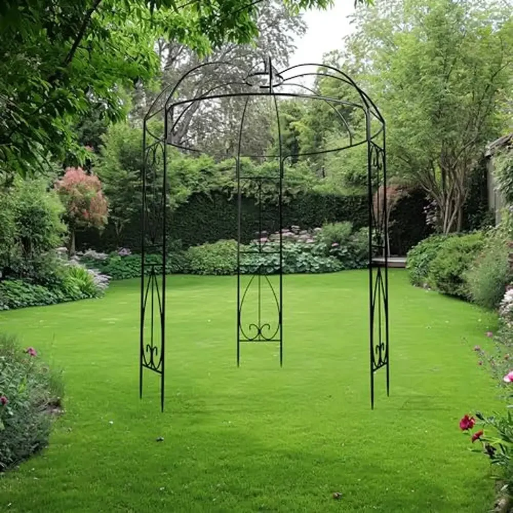 

Metal Garden Arch Arbor Pergola Support Climbing Plants Outdoor Large Size Birdcage Shape with 3 Sides Trellis Iron Pavilion