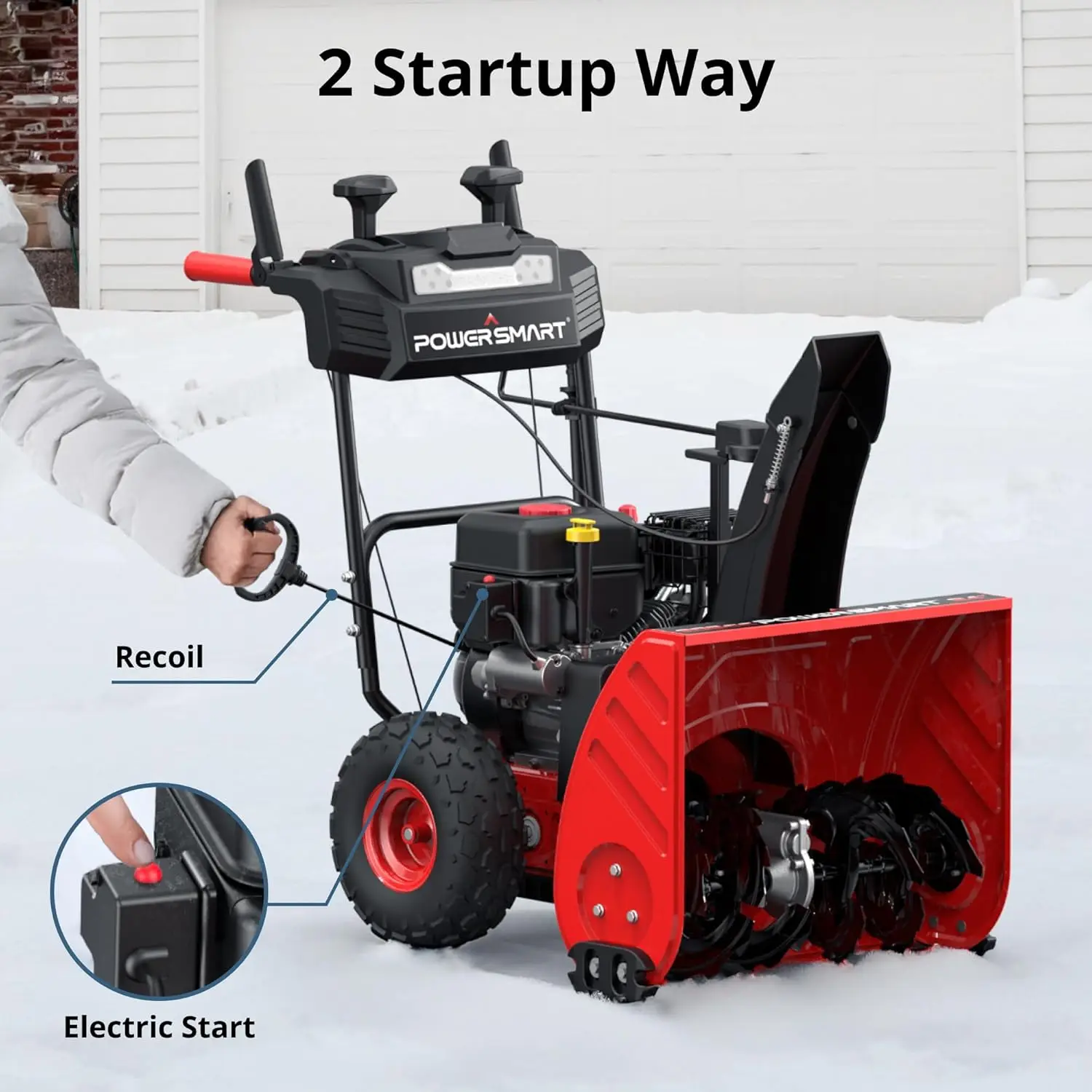 24-Inch Self-Propelled Gas Snow Blower, Powered by B&S 208cc Engine, Electric Start, 13-Inch Snow Tires, Handle