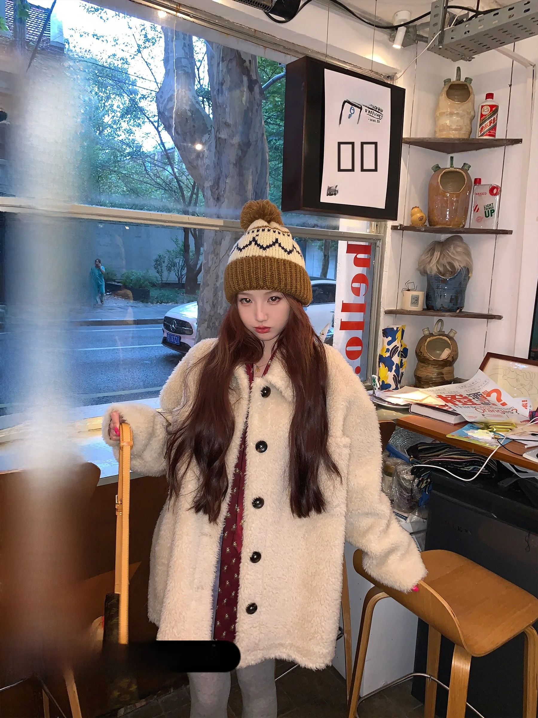 

Dearhua Small Flower Home Woolen eepskin Jaet Women's New Sle Coat Medium Length Long Sve Workwear Sle Fur Coat