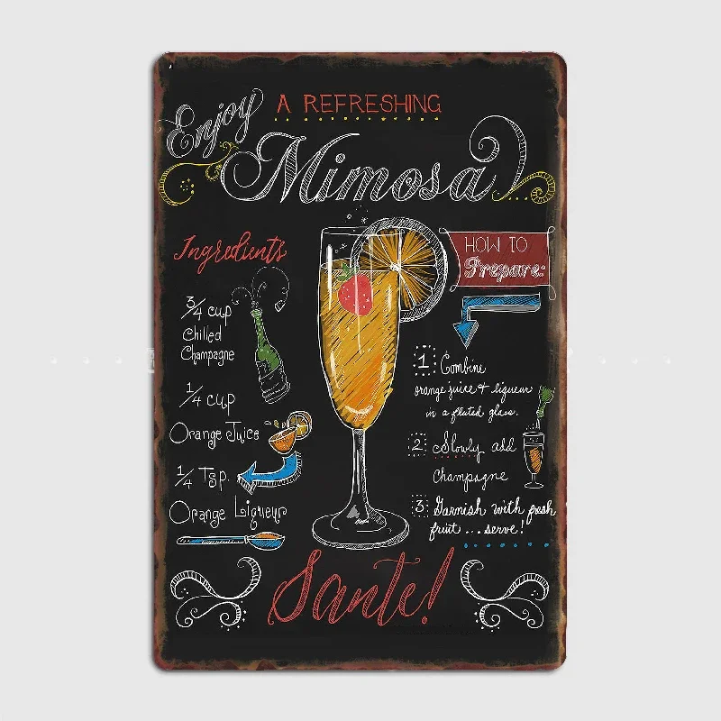 Enjoy A Pefreshing Mimosal Poster Metal Plaque Club Bar Wall Decor Tin Sign PostersRoom Bar Cafe Wall Paintings