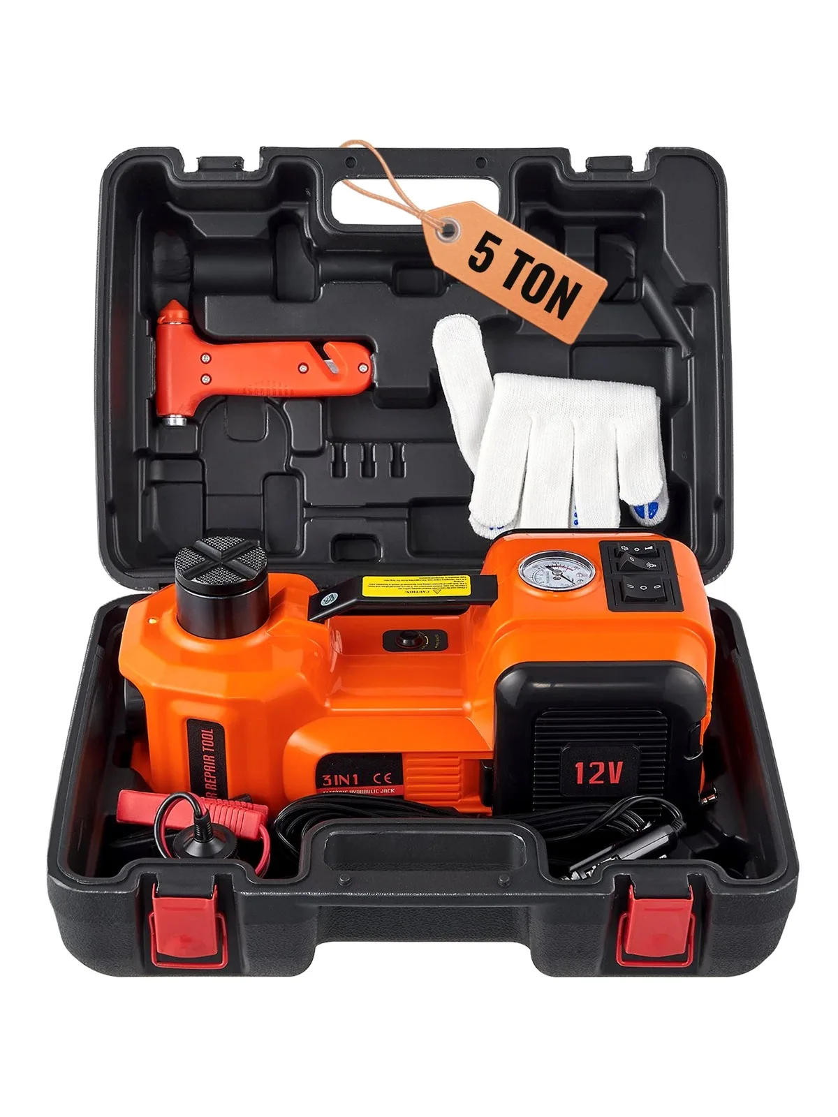 Cric de voiture électrique VEVOR, cric de voiture hydraulique de 5 tonnes/11023 LBS, levage de cric de voiture Portable avec pompe gonflable intégrée et lumière LED