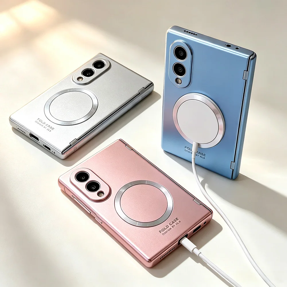 Magnetic Plating Hinge Case for Samsung Galaxy Z Fold 8 Ultra 7 6 5 Wireless Charge Glass Flim Shockproof Cover
