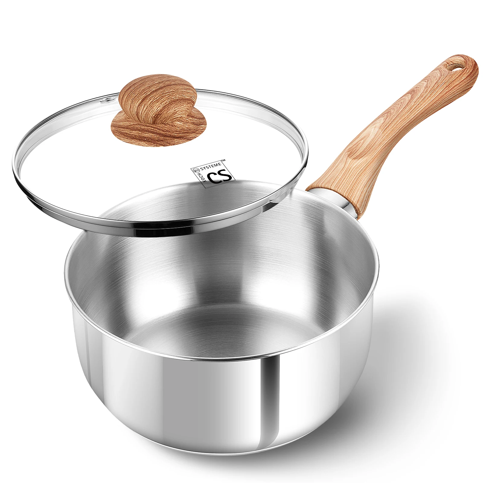 Ensemble de casseroles en acier inoxydable Koch Systems CS (environ Ensemble de casseroles en acier inoxydable avec couvercles, compatibles induction, avec poignées en bakélite (0,5 l / 1 l / 2 l)