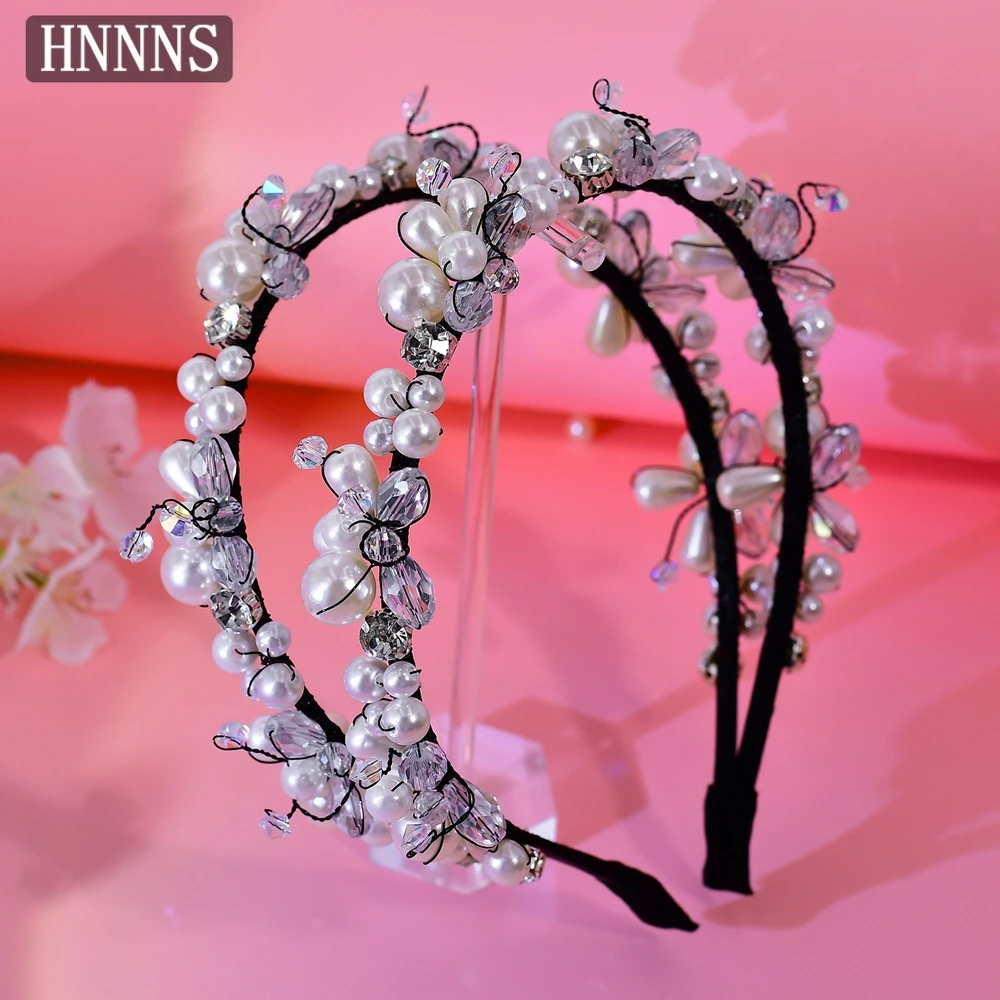 

HNNNS White Pearls Double Layer Headband Elegant Bridal Headdress Gorgeous Headpiece Dating Banquet Party Hair Accessories A99