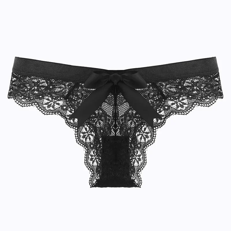 Lencería Sexy de encaje para mujer, bragas de cintura baja de mariposa, Tanga transparente con abertura en la entrepierna