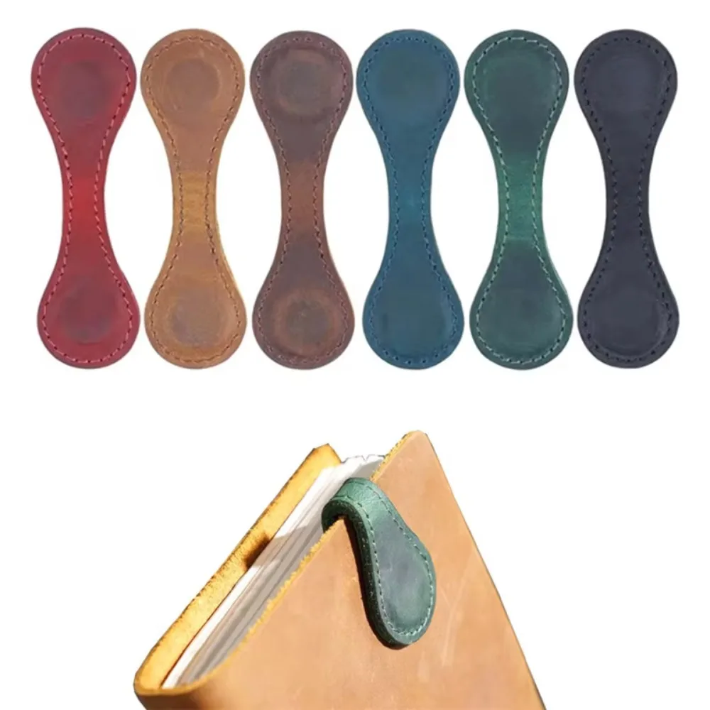 Portable Magnetic Leather Bookmark Useful Exquisite Handmade Leather Bookmark Double-sided Magnetic Clip Notebook Accessory