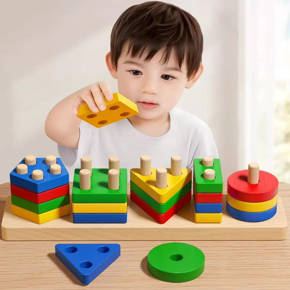 몬테소리 영감을 받은 감각 발달 나무 교육용 선물 개발 게임 분류 쌓기 퍼즐 무지개 블록 선물