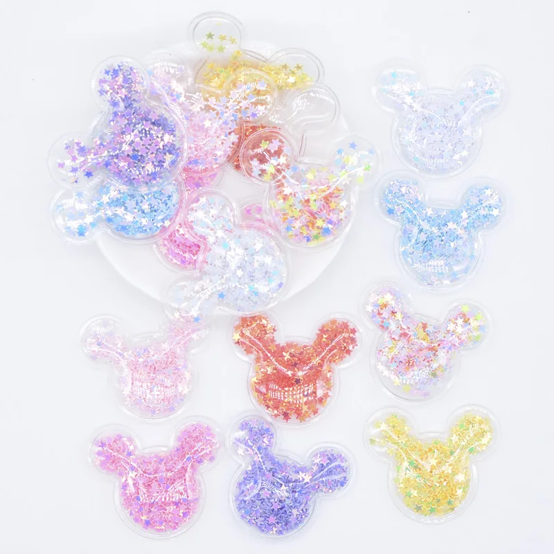 

32Pcs 39*33mm Glitter Mouse Head Transparent PVC Filling Sequin Appliques for DIY Hat Patches Headwear Hair Clips Bow Decor