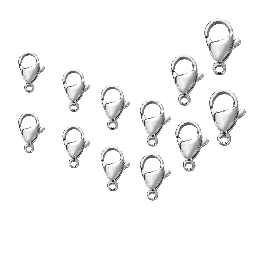 50Pcs/Lot Never Fade Stainless Steel 9/10/11/12/13/15mm Lobster Clasp Hooks Connector for DIY Bracelet Necklace Jewelry Supplies