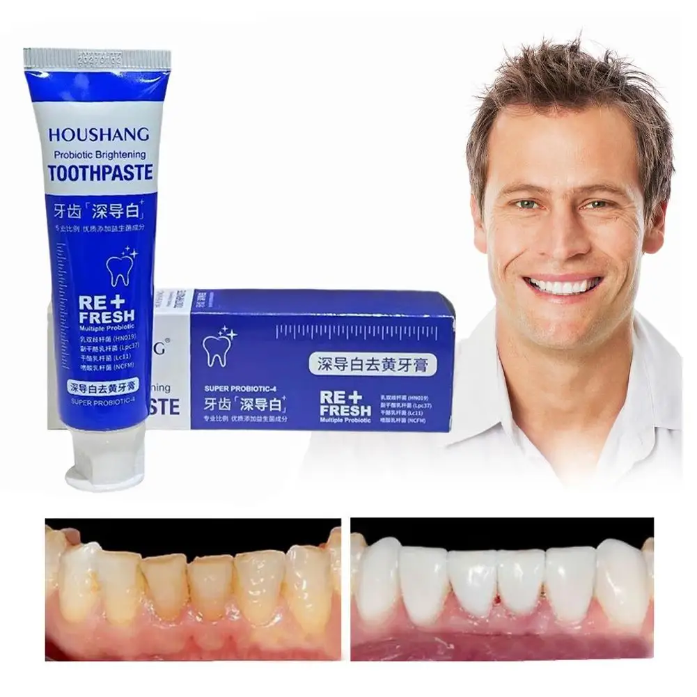 Probiótico branqueamento creme dental tubarão, Oral Care, Respiração fresca, Evita placa, Clareamento dos dentes, Novo, SP-4