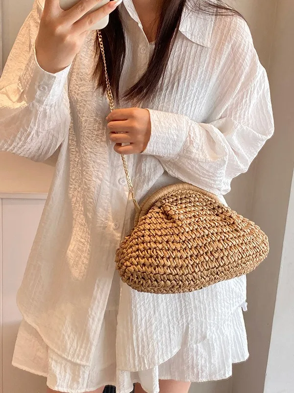 2025 صيف جديد القش النسيج حقيبة كروسبودي حقيبة شل عصرية وغير رسمية حقائب كتف نسائية مع الملمس الممتاز bolsas #1