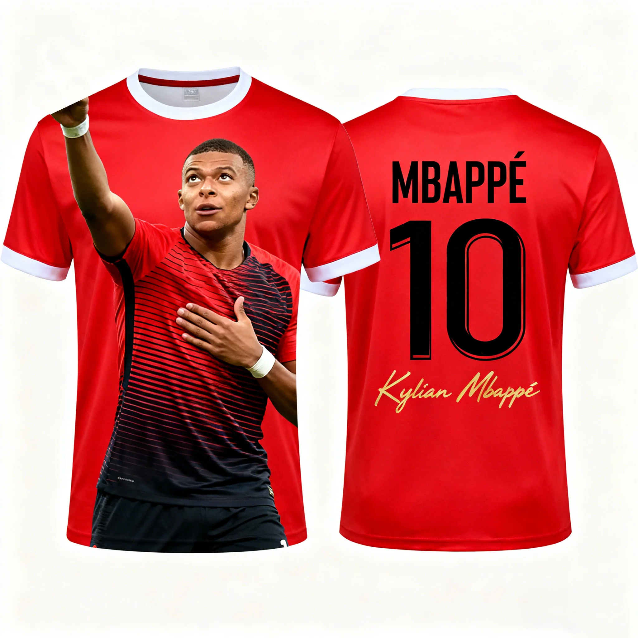 Mbappé # 10 2026 كرة القدم تي شيرت ثلاثية الأبعاد مطبوعة الرجال النساء الاطفال الصيف مروحة الطبعة ملابس رياضية كاجوال لتدريب كرة القدم