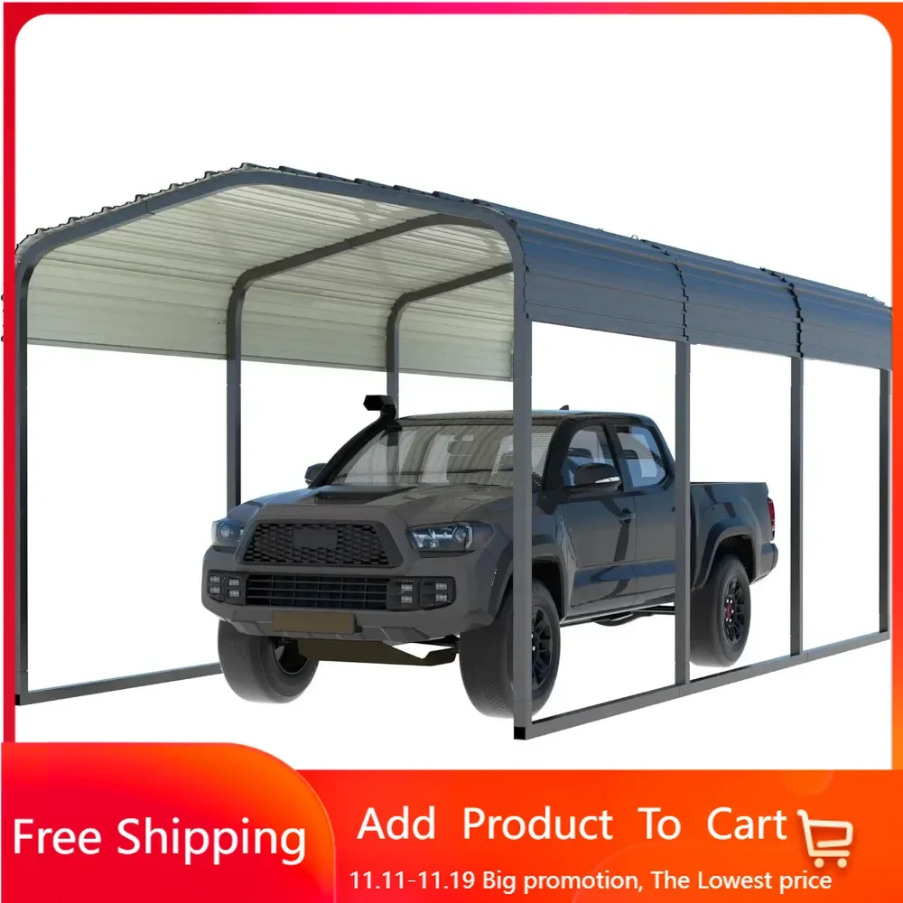 10' x 15' Carport, Metal Carport with Heavy Duty Steel Roof, Upgraded Large Outdoor Carport Canopy, Car Port for Car, Grey