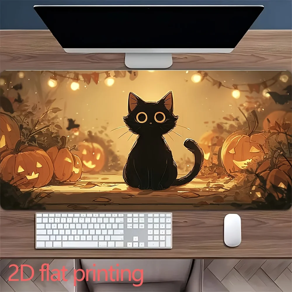

Cute Halloween Black Cat Large Mouse Pad, Pumpkin Lantern Extended Desk Mat, 2D Printing Office Gaming Decor