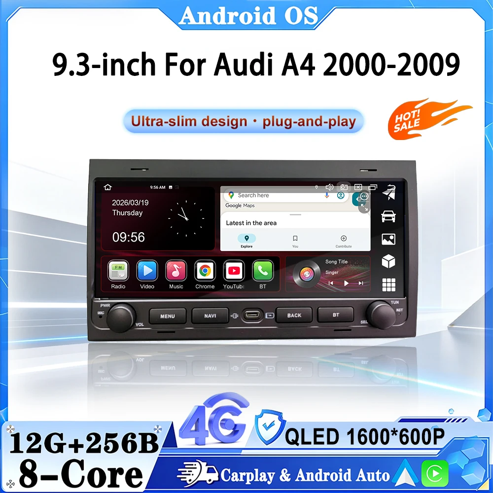 Smart System Android 16 for Audi A4 2000-2009 Car Video Radio Multimedia Player Cooling Fan SWC Video Bluetooth 4G LET