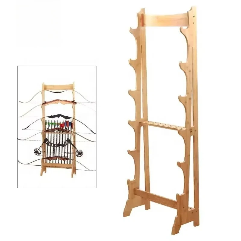 Bow Stand Archery Compound Traditional Recurve Straight Bow Longbow Takedown Arrow Storage Rack Wooden Holder Equipment