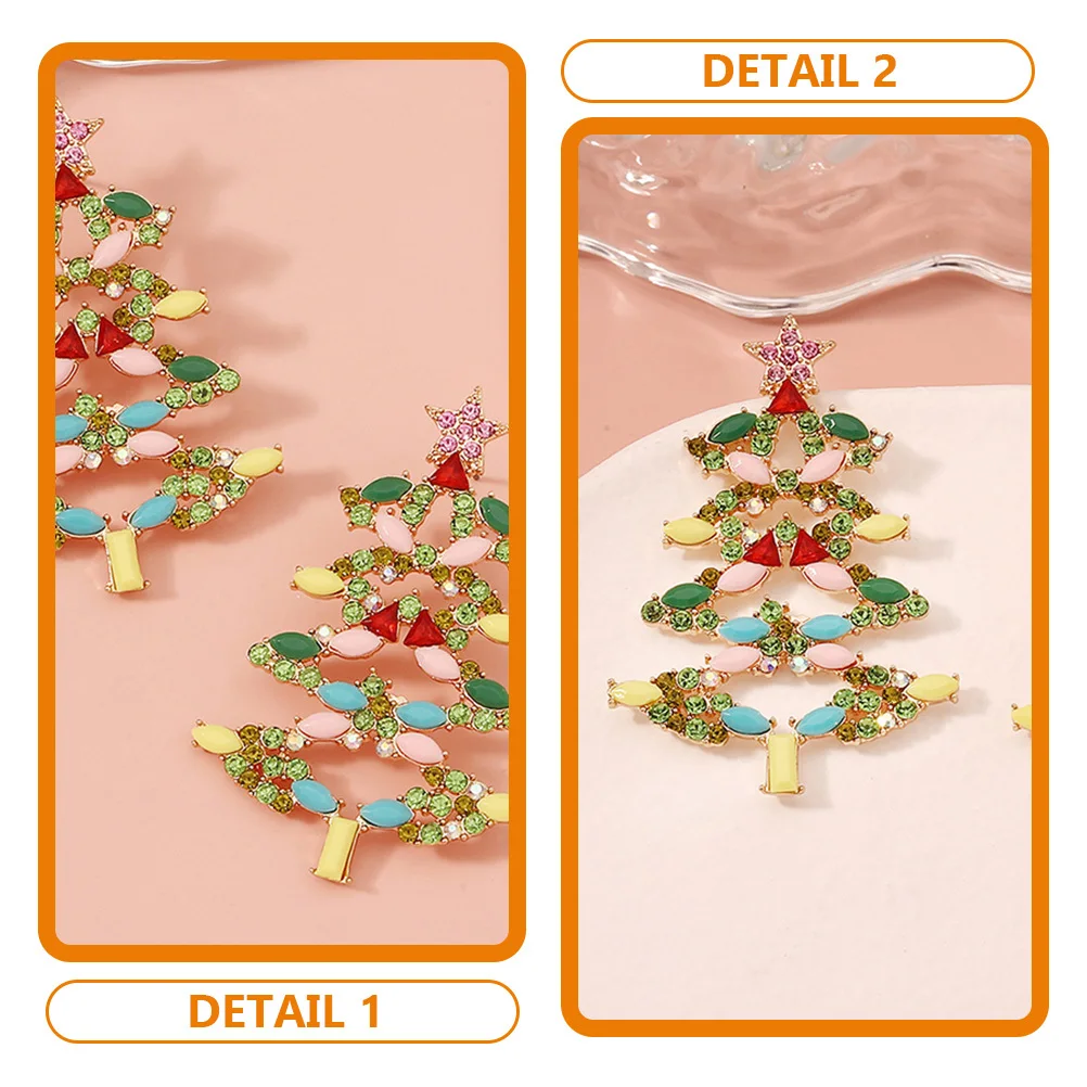 

1Pair Christmas Tree Earrings Rhinestone Christmas Jewelry for Women Bling Drop Earrings Holiday Party Fashion Accessories