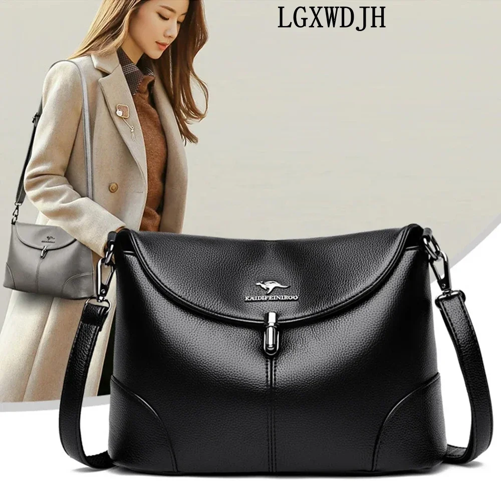 Pair with double heel strap lock Crossbody bag women Multifunctional bucket type shoulder bag  PU skin splicing Women's handbag