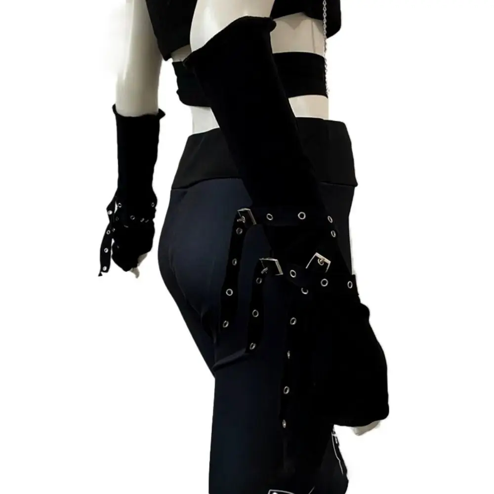 Harajuku Style Half-fingered Gothic Arm Warmer Cool Black Unisex Cuff Sun-protective Sleeve Buckle Design Punk Gloves Streetwear