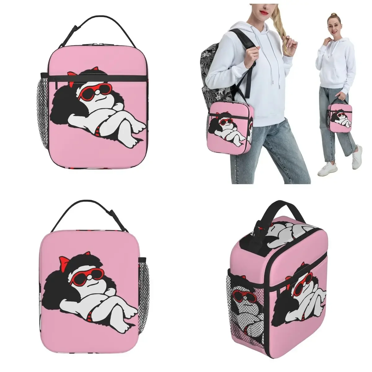 Mafalda Wearing Sunglasses Thermal Insulated Lunch Bag for Picnic Kawaii Portable Bento Box Men Women Thermal Cooler Lunch Boxes