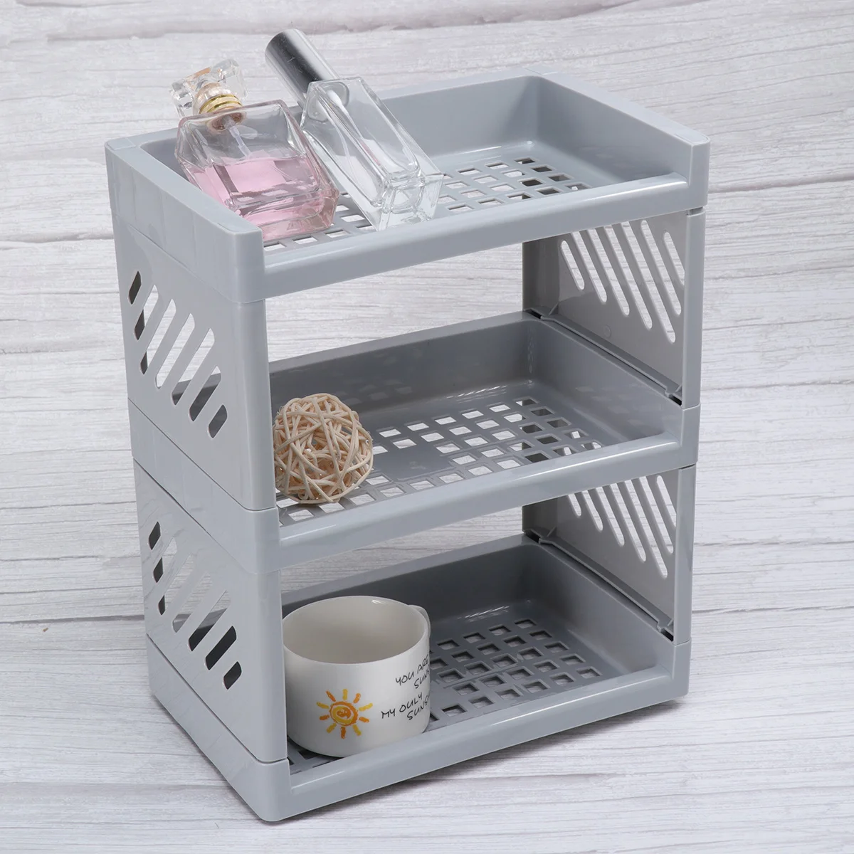 グレーの多層オーガナイザー、PP素材のデスクトップ収納ケース、メイクブラシ、アイライナー、マスカラ、ネイルポリッシュの整理に、デスクを整頓します