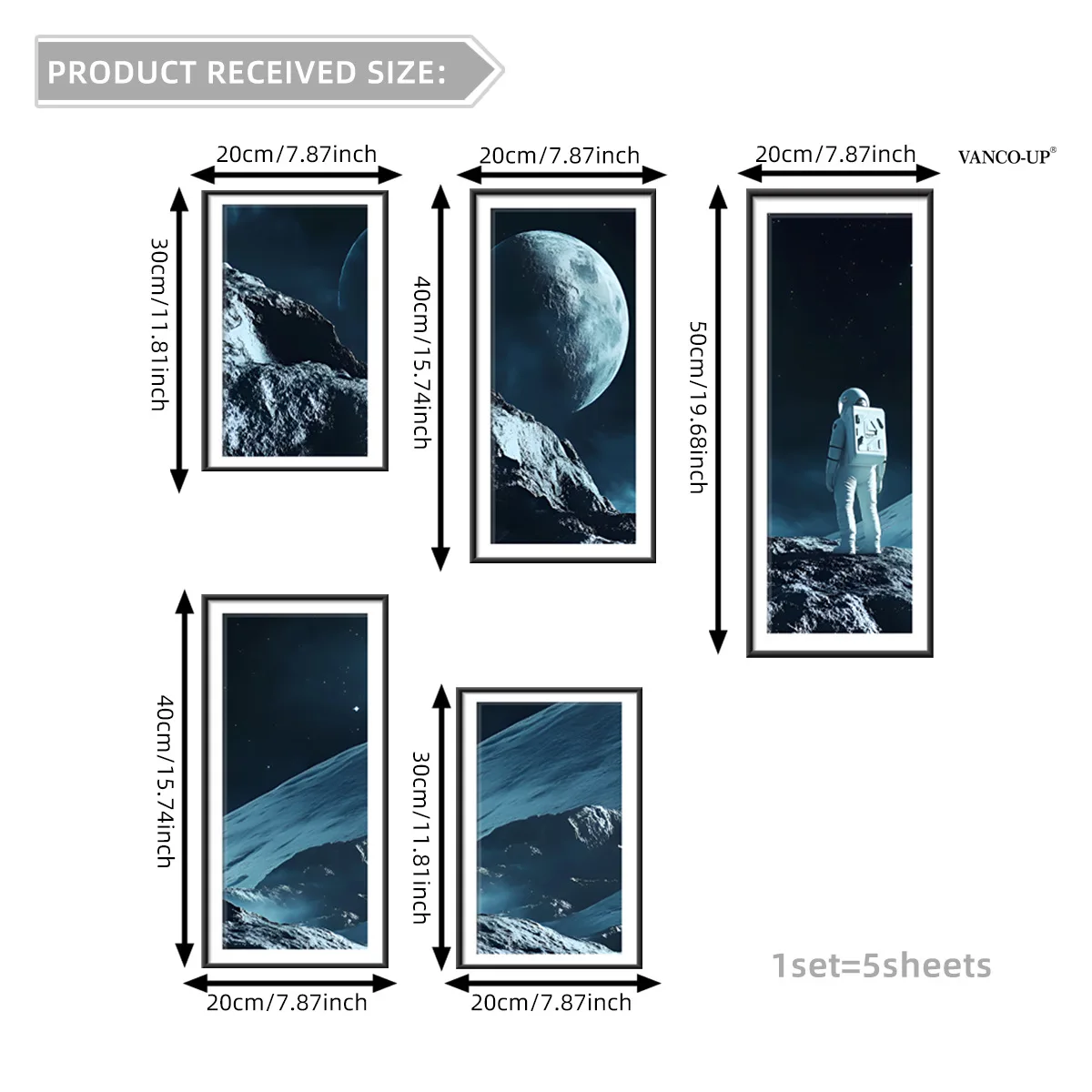 Astronaut Photo Frame Wall Decals - 5-Panel Space Themed Canvas Art for Living Room & Bedroom