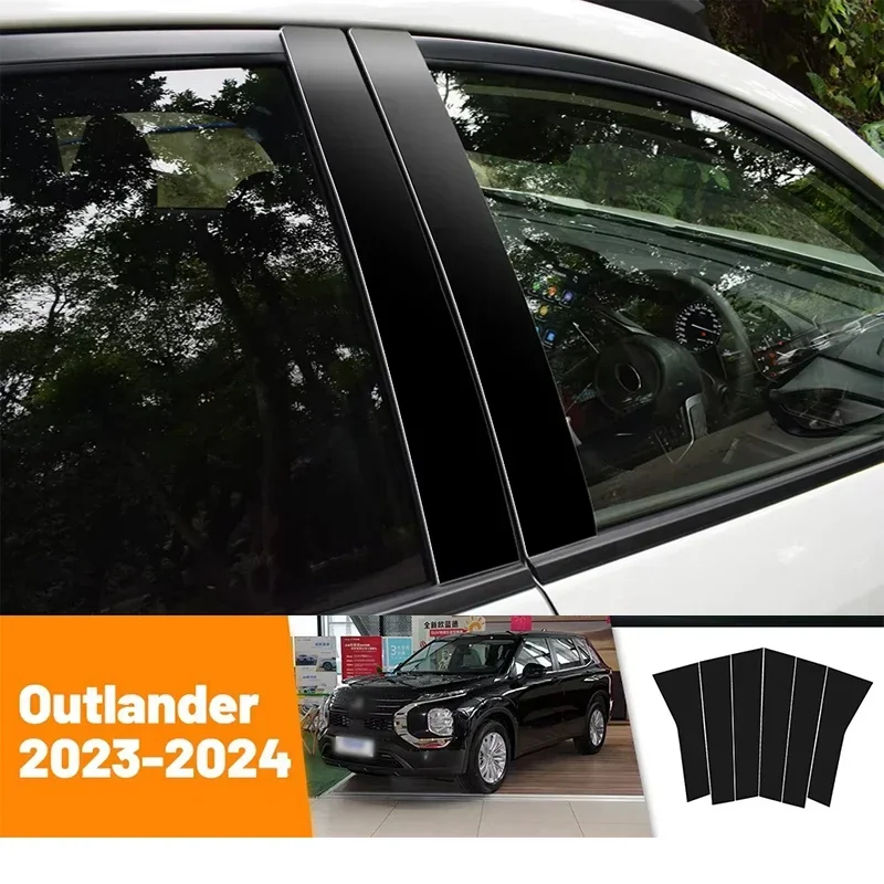 

For Mitsubishi Outlander 2023-2024 Car Black Carbon Fiber Doors and Windows B C Stickers Accessories