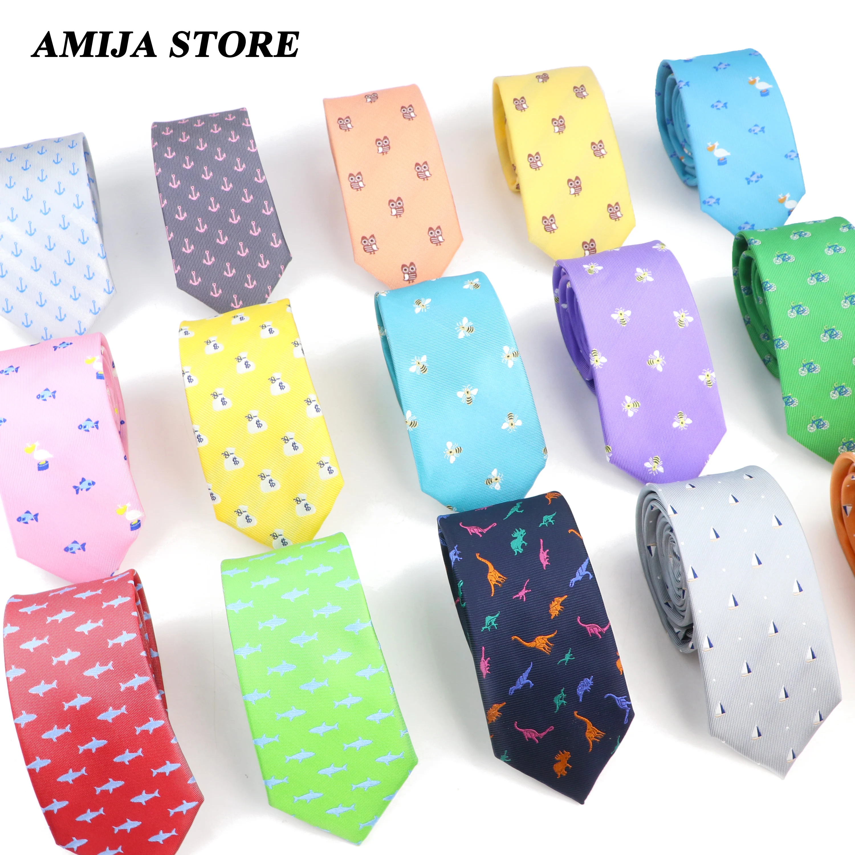 69 Styles Men's Colorful Lighthouse Anchor Dinosaur Bee Owl Duck Jacquard Necktie Accessories Daily Wear Cravat Wedding Party Gi