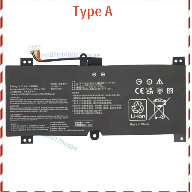 

15,4 В 66 Втч Новый аккумулятор для ноутбука C41N1731 C41N1731-2 для ASUS ROG Strix Gl704 GL504GM GL504GS GL504GW G515GW G515GV GL704GM GL704GW