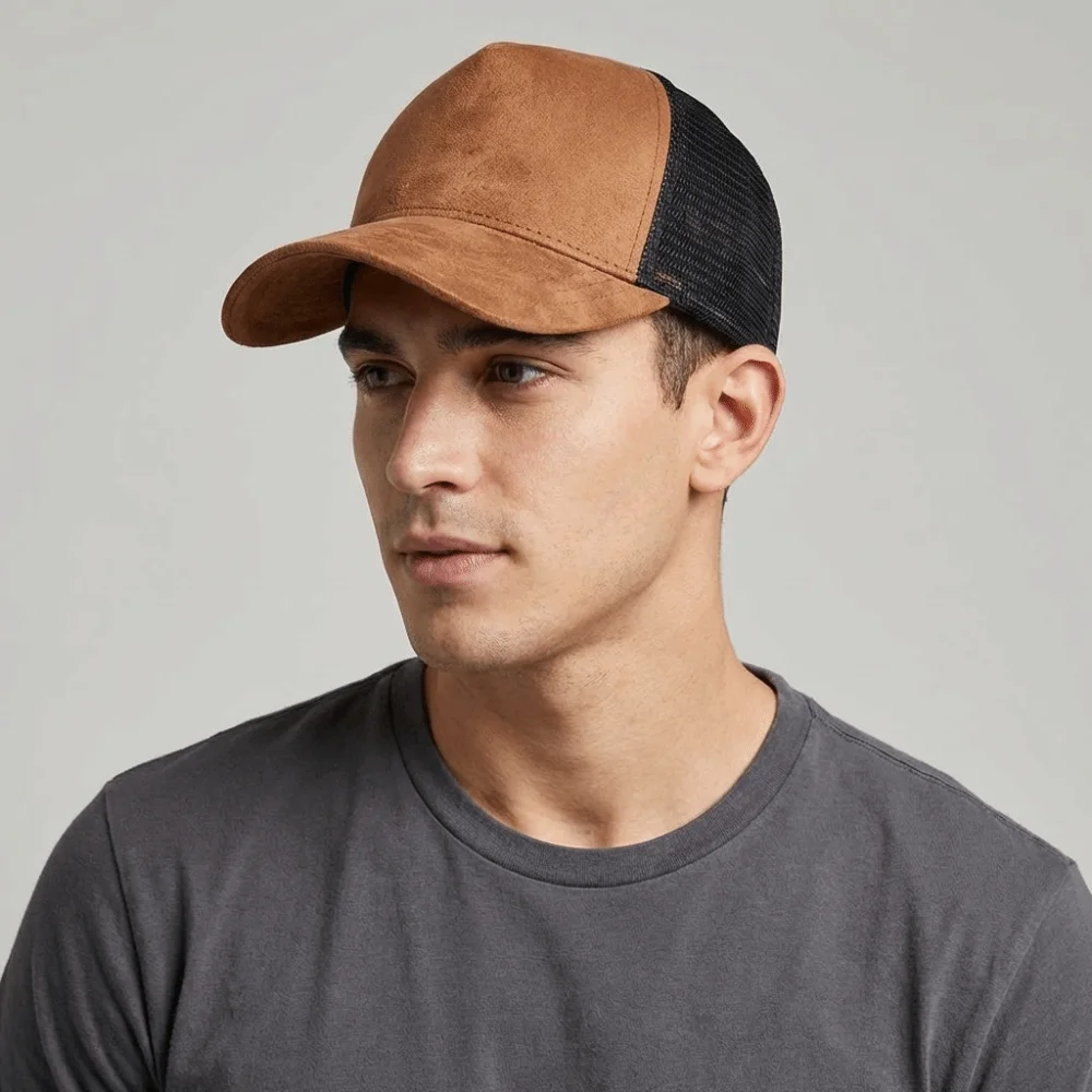 

Simple Suede Mesh Peaked Cap Adjustable Hollow Men Baseball Hat Big Head Circumference Anti-UV Women Sunshade Hat Beach