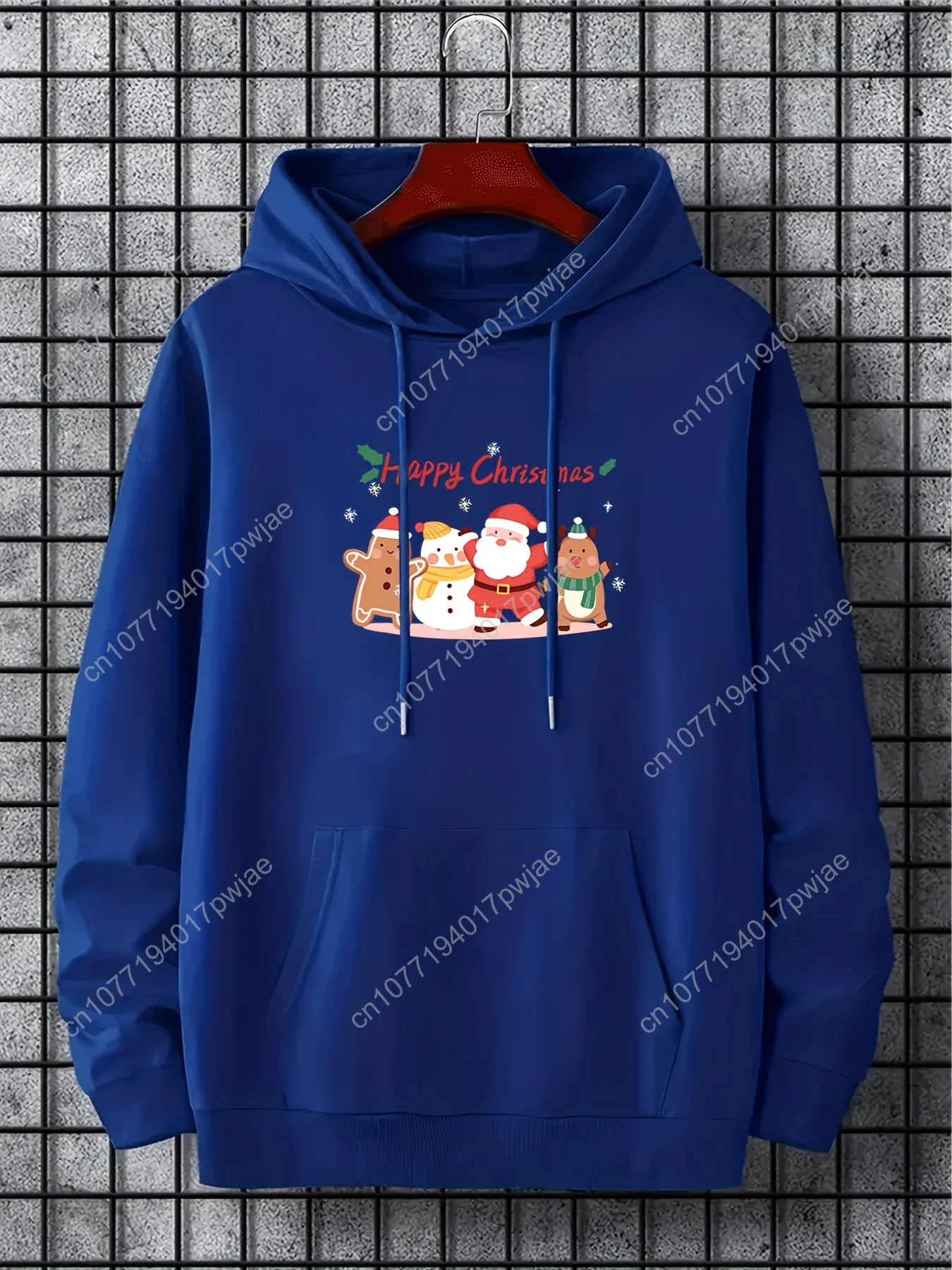 

Christmas Santa Claus Pattern Hoodie with Kangaroo Pocket, Men's Casual Pullover Hooded Sweatshirt