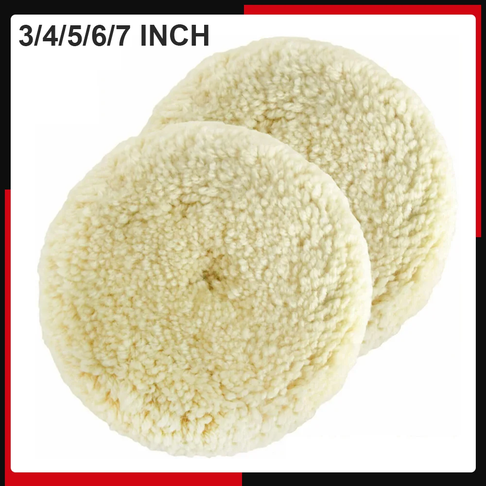 2pcs Polishing Pads 3/4/5/6/7 Inch Natural Wool Buffing Pad Kit Polishing Disk for Compound Cutting Car Body Repair Buffing Pads