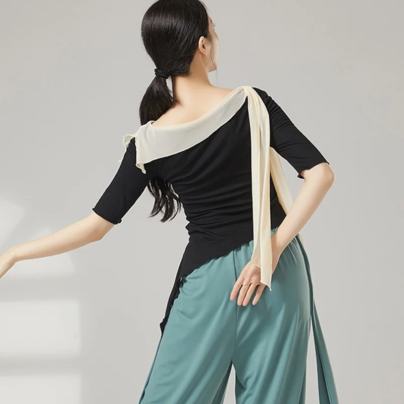 Women Classical Dance Top Short Sleeve Unique Collar Adult Modern Dance Top Chinese Folk Dance Casual Wear Daily Training Costum