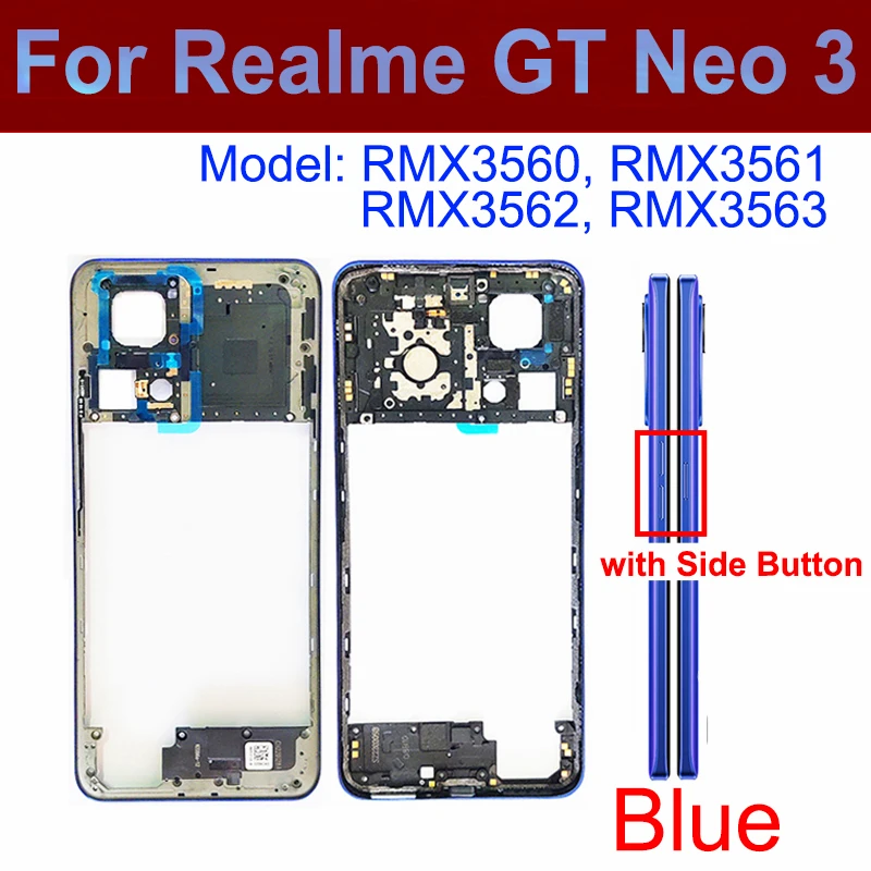 For Realme GT Neo 2 3 GT-5G GT 2T Neo Flash Middle Frame Housing &Middle Frame Holder with Side Power Volume Buttons Repair Part