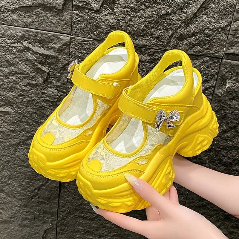 

2026 New Summer Women Sports Sandals Non Slip Soft Breathable Thick Platform Sneakers 11CM Heels Bling Comfortable Mesh Sandals