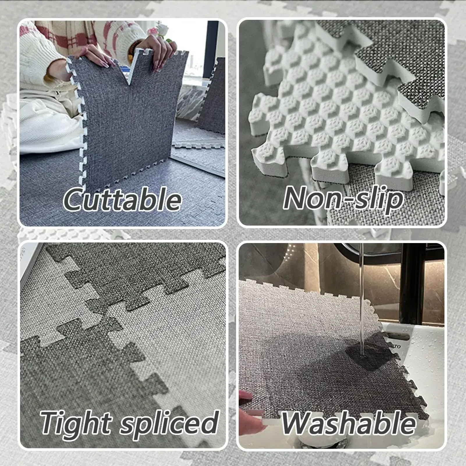 20pcs Soft Non-slip Linen Patchwork Carpet Simple Solid Color Floor Mat Fitness Carpet Living Room Bedroom Decoration Floor