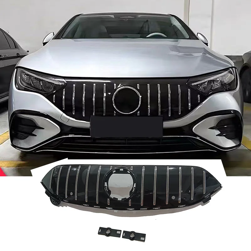 GT Style Glossy Black Radiator Grilles For Mercedes Benz Electric EQS W297 Vertical Clause GT Racing Grilles Bumpers Body Kit